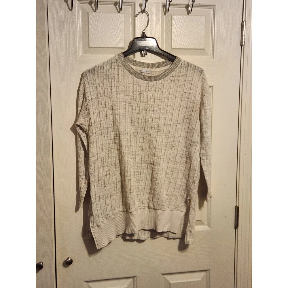 ZARA Basic Collection Women’s Ivory Knit Sweater Top Long Sleeve Slit Sides sz L